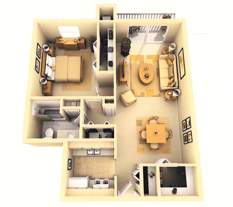 Floor plan for 1 bed, 1 bath, 825 sqft